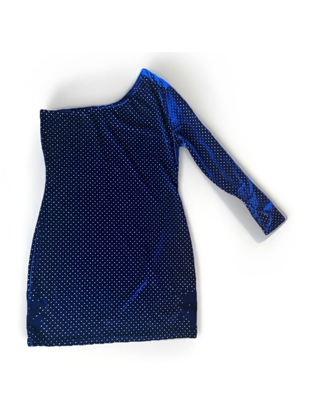 Y2K Say What Vintage Velvet Blue Slinky Club Mini One Shoulder Dress XL. K